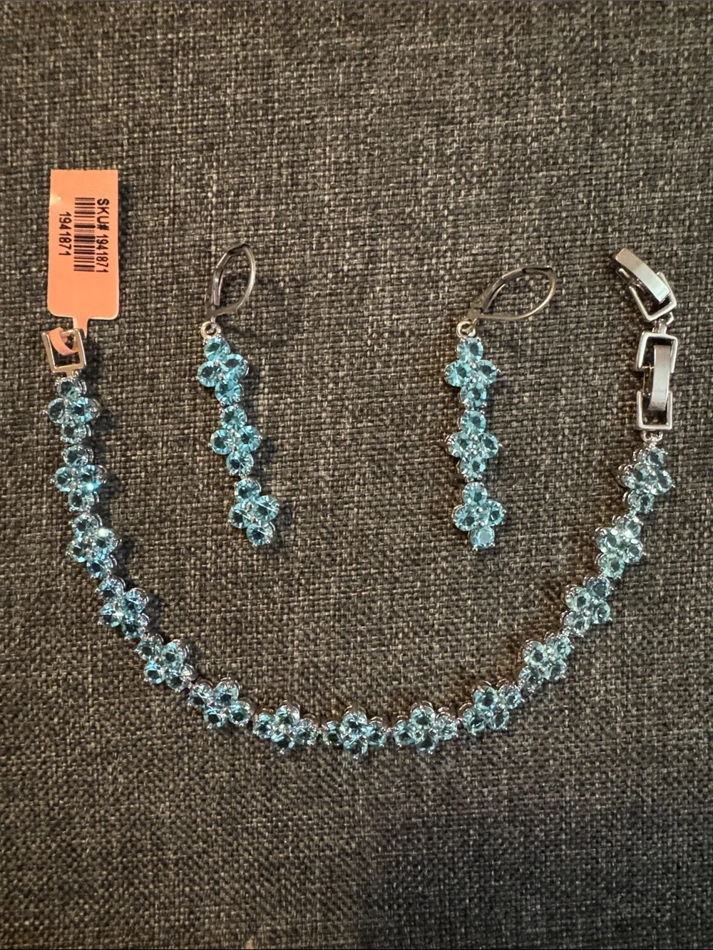 Sparkling Blue Crystal Flower Bracelet & Earring Set